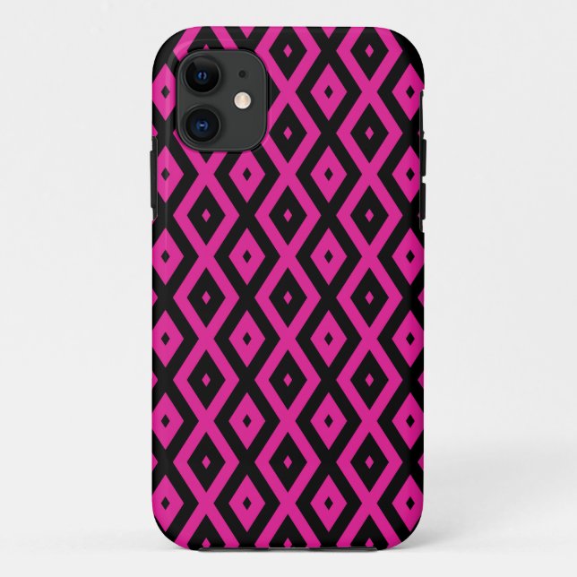 Fuchsia and black diamond pattern Case-Mate iPhone case (Back)