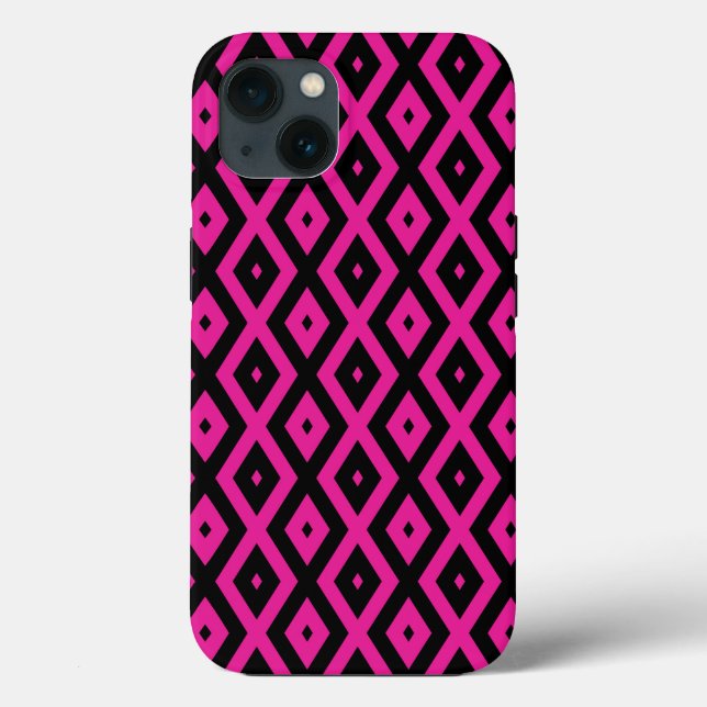 Fuchsia and black diamond pattern Case-Mate iPhone Case (Back)