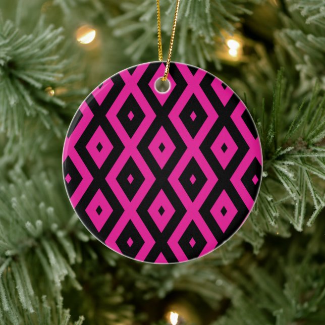 Fuchsia and black diamond pattern ceramic tree decoration (Tree)
