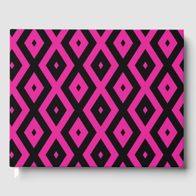 Fuchsia and black diamond pattern guest book (Front)