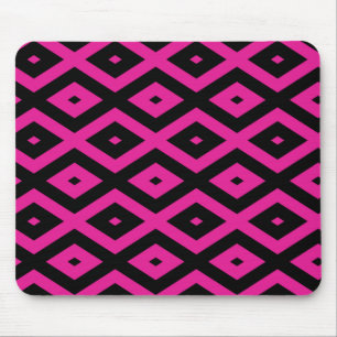Fuchsia and black diamond pattern mouse mat