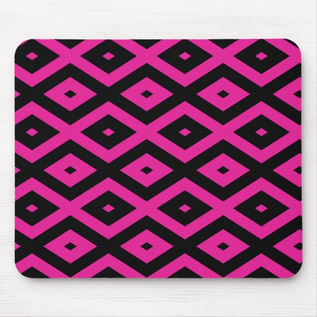 Fuchsia and black diamond pattern mouse mat (Front)