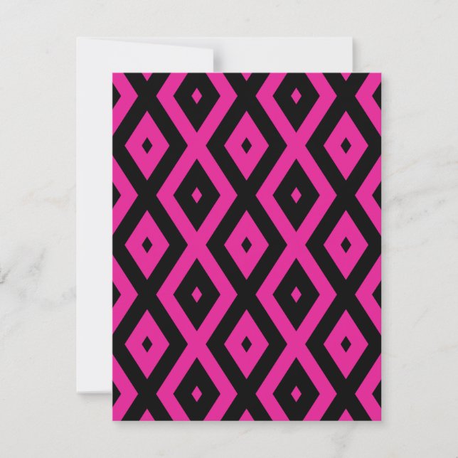 Fuchsia and black diamond pattern RSVP card (Front)