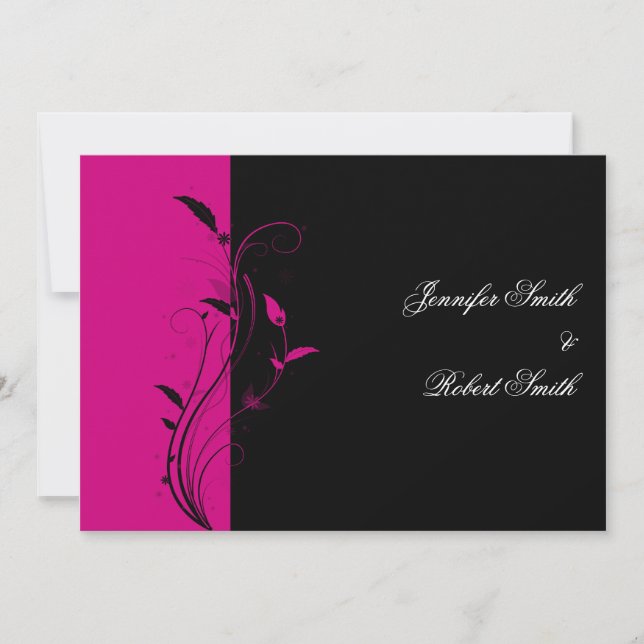 Fuchsia and Black Floral Wedding Invitation (Front)