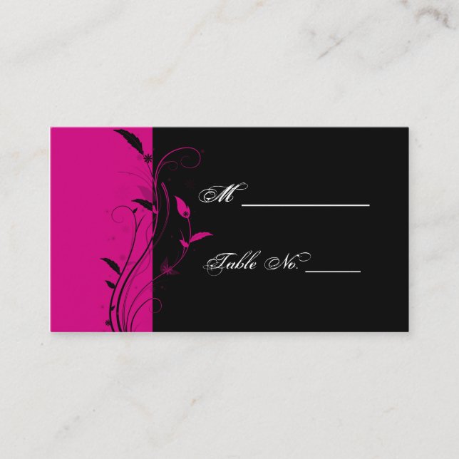 Fuchsia and Black Floral Wedding Place Cards (Front)