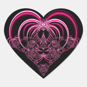 Fuchsia and black fractal heart sticker