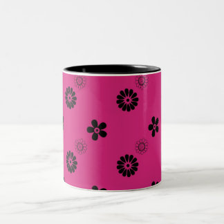 Fuchsia and Black Retro Flower Drinkware Two-Tone Coffee Mug