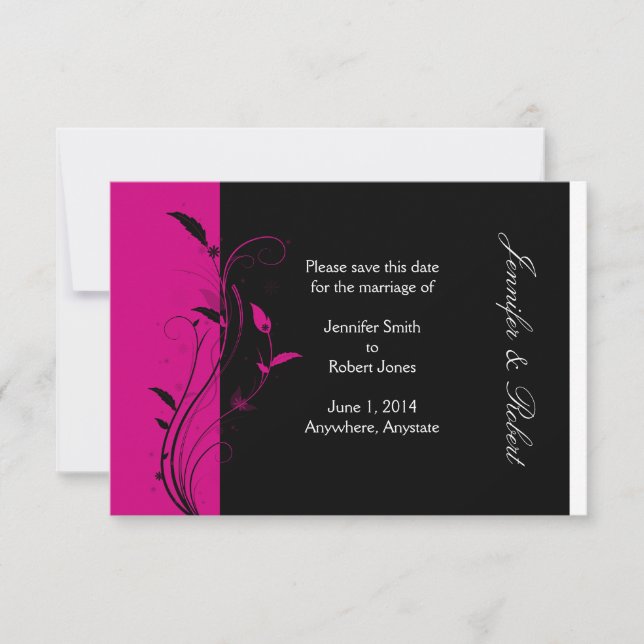 Fuchsia and Black Wedding Save the Date (Front)