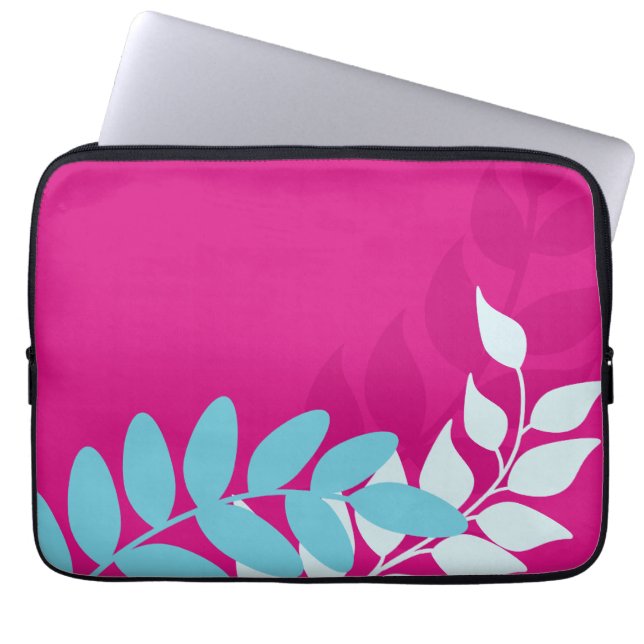 Fuchsia and Blue Mod Vines Laptop Sleeve (Front)