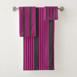 Fuchsia and charcoal five stripes pattern bath towel set