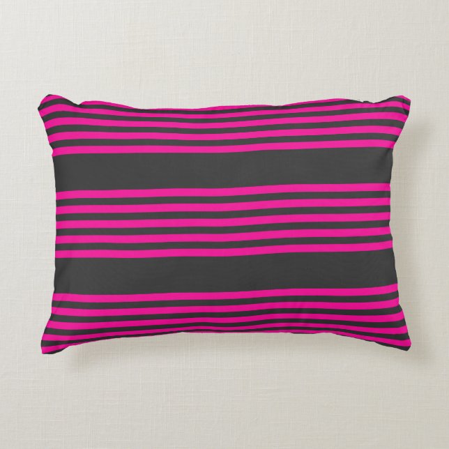 Fuchsia and charcoal five stripes pattern decorative cushion (Front)