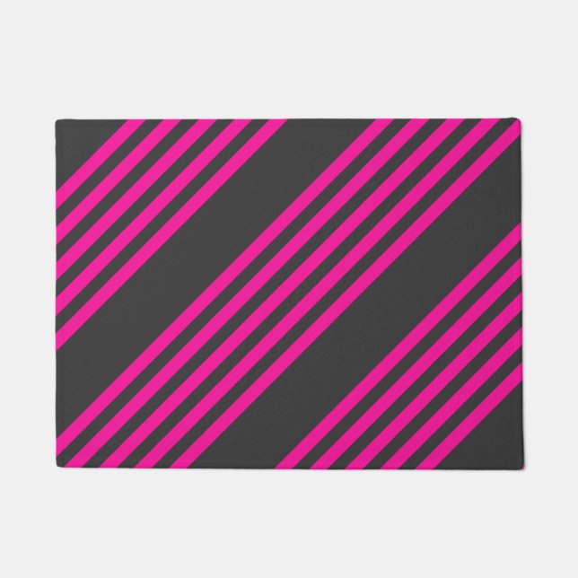 Fuchsia and charcoal five stripes pattern doormat (Front)