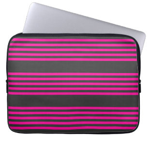 Fuchsia and charcoal five stripes pattern laptop sleeve