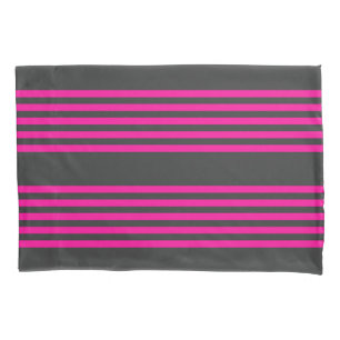 Fuchsia and charcoal five stripes pattern pillowcase