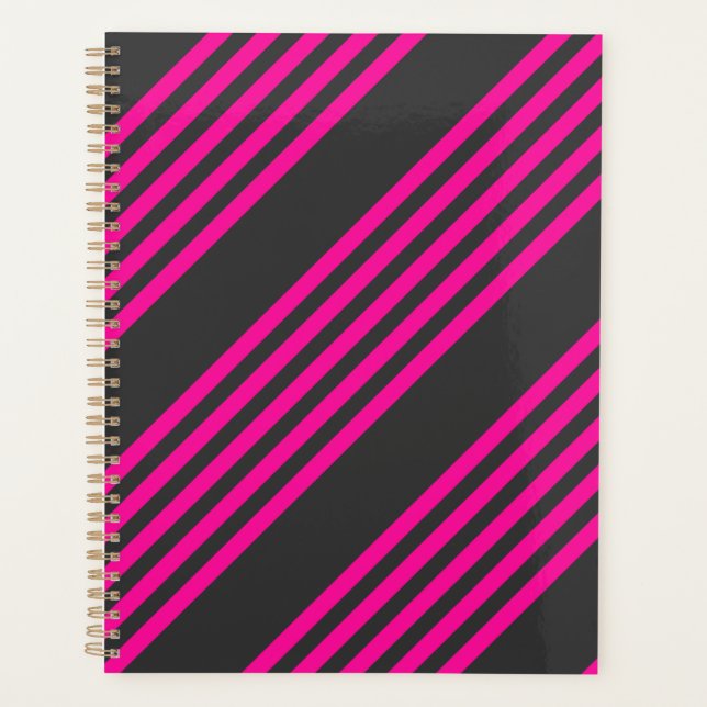 Fuchsia and charcoal five stripes pattern planner (Front)