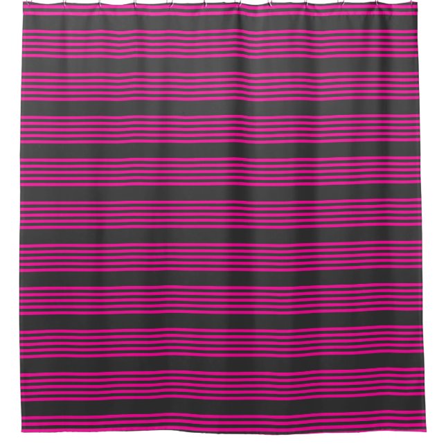 Fuchsia and charcoal five stripes pattern shower curtain (Front)