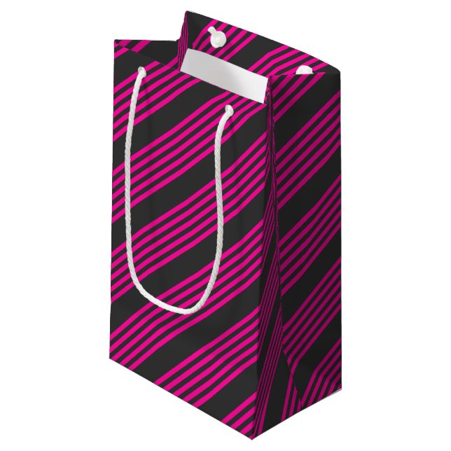 Fuchsia and charcoal five stripes pattern small gift bag (Front Angled)