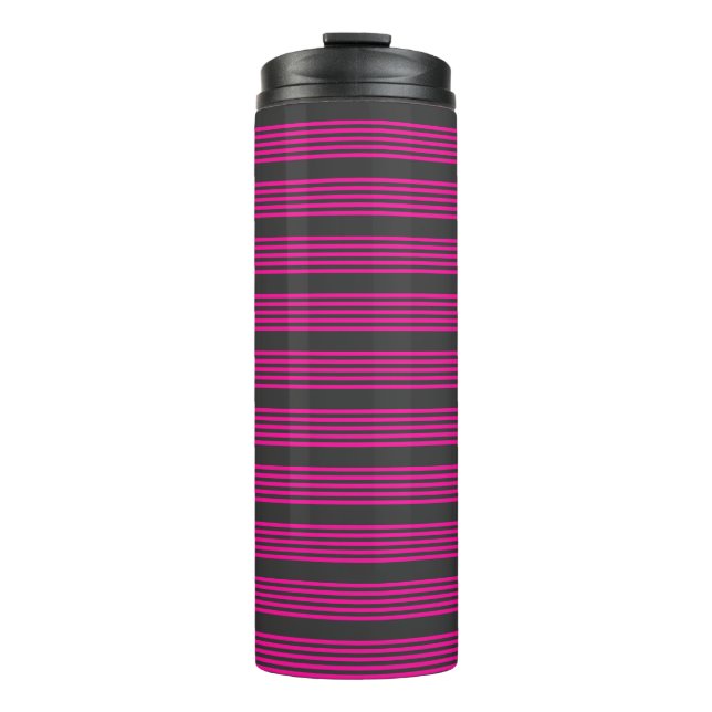 Fuchsia and charcoal five stripes pattern thermal tumbler (Front)