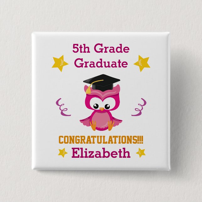 Fuchsia and Gold 5th grade graduate 15 Cm Square Badge (Front)