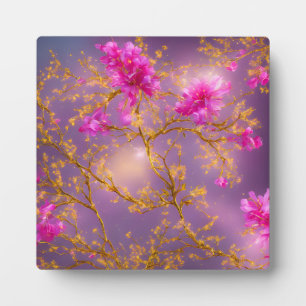 Fuchsia and Gold Florals Plaque