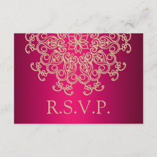FUCHSIA AND GOLD INDIAN RESPONSE RSVP CARD