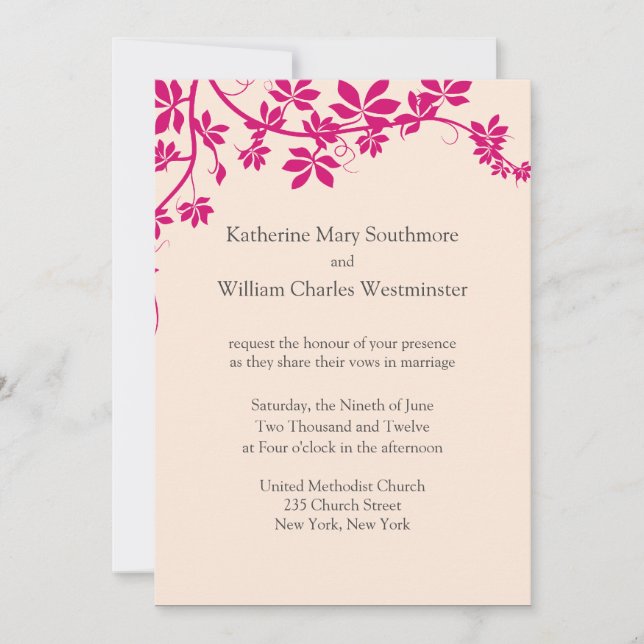 Fuchsia And Ivory Wedding Invitations (Front)