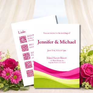 Fuchsia and Lime Green Modern Wedding All in One Invitation