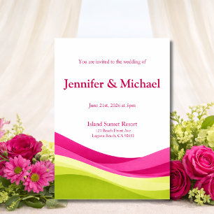 Fuchsia and Lime Green Modern Wedding  Invitation