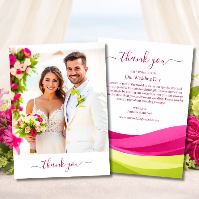 Fuchsia and Lime Green Wedding Thank You Card (Fuchsia and Lime Green Wedding Thank You Card )