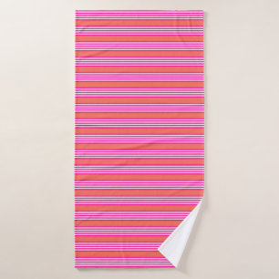 Fuchsia and living coral five stripes pattern bath towel