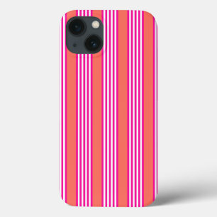Fuchsia and living coral five stripes pattern iPhone 13 case