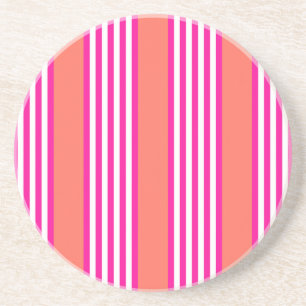 Fuchsia and living coral five stripes pattern coaster