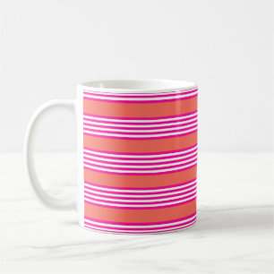 Fuchsia and living coral five stripes pattern coffee mug