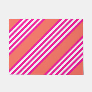 Fuchsia and living coral five stripes pattern doormat