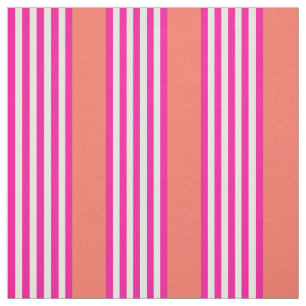 Fuchsia and living coral five stripes pattern fabric