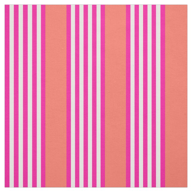 Fuchsia and living coral five stripes pattern fabric (Swatch)