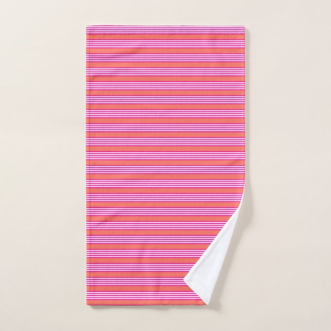 Fuchsia and living coral five stripes pattern hand towel (Hand Towel)