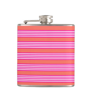 Fuchsia and living coral five stripes pattern hip flask