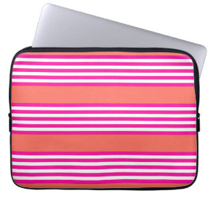 Fuchsia and living coral five stripes pattern laptop sleeve