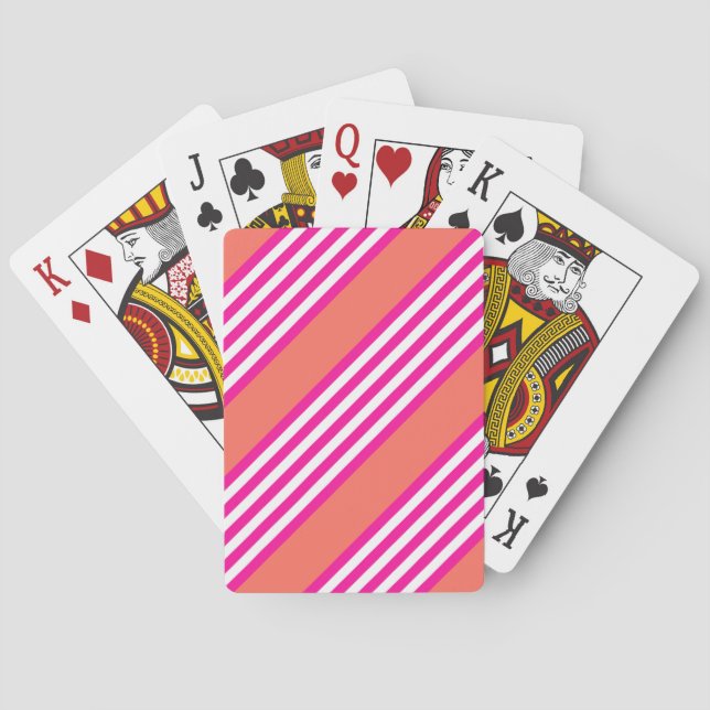 Fuchsia and living coral five stripes pattern playing cards (Back)