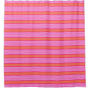 Fuchsia and living coral five stripes pattern shower curtain
