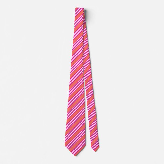 Fuchsia and living coral five stripes pattern tie (Front)