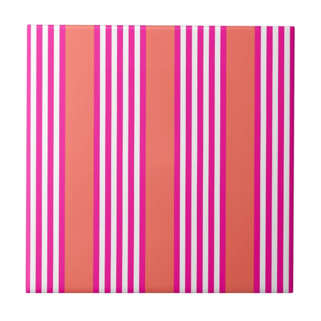 Fuchsia and living coral five stripes pattern tile (Front)