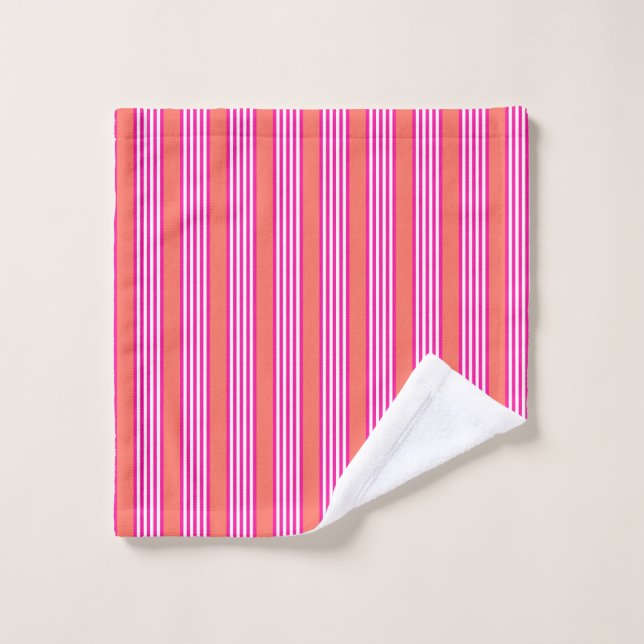 Fuchsia and living coral five stripes pattern wash cloth (Wash Cloth)