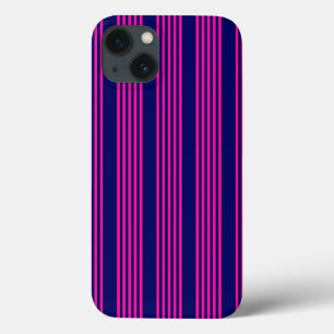 Fuchsia and navy blue five stripes pattern iPhone 13 case