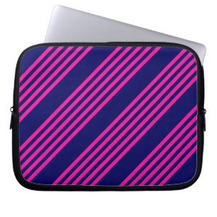 Fuchsia and navy blue five stripes pattern laptop sleeve