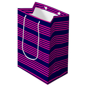 Fuchsia and navy blue five stripes pattern medium gift bag
