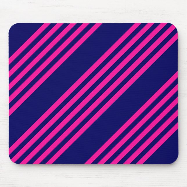 Fuchsia and navy blue five stripes pattern mouse mat (Front)