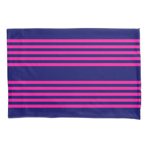 Fuchsia and navy blue five stripes pattern pillowcase