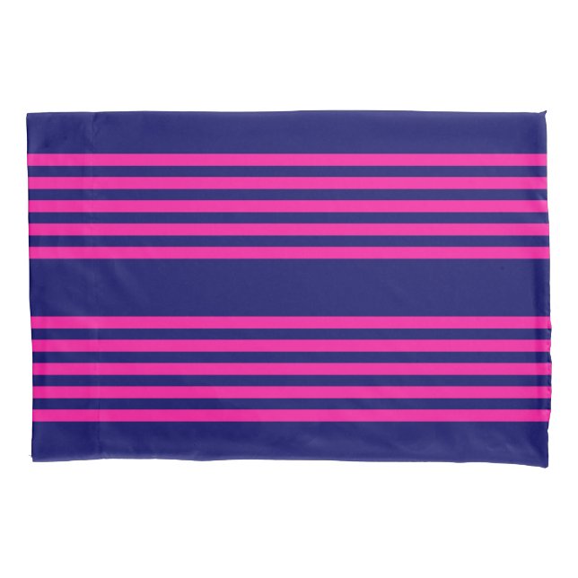 Fuchsia and navy blue five stripes pattern pillowcase (Front)